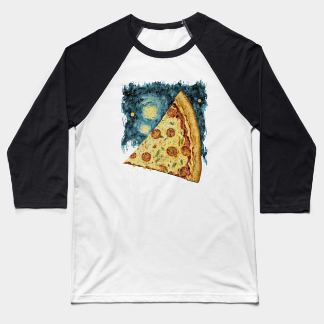 Pizza, Starry Night in Van Gogh style Baseball T-Shirt by DragonDream